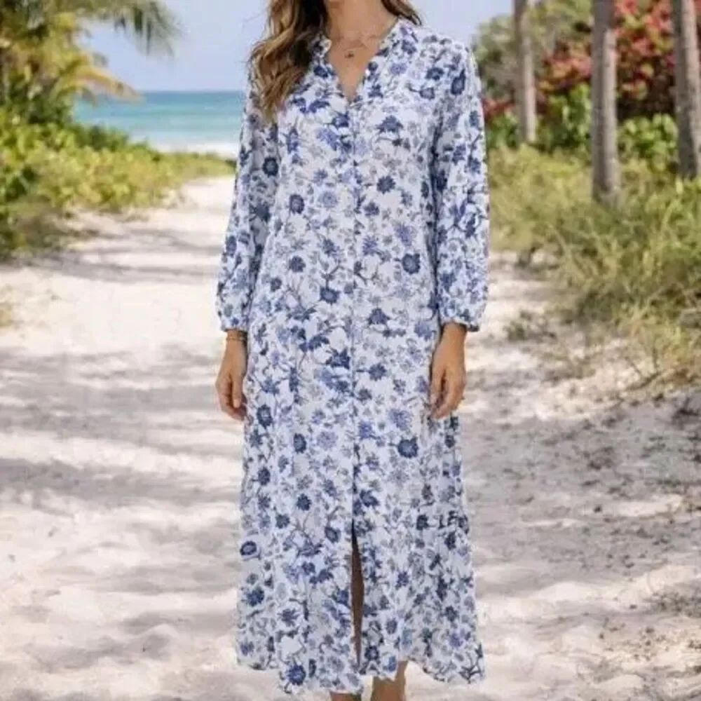 Misa Los Angeles White Blue Menara Petals Floral Bettina Maxi Dress Size Small